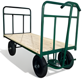 P-850/2 CARRO PLATAFORMA 5ª RODA COM 02 GRADES | MEDIDAS: 1500 X 800 X 700 mm (C-L-A) | CARGA: 800 Kg | PINTURA: ELETROSTÁTICA - VERDE | PNEU E CÂMARA DE AR